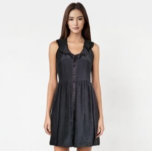 212 100% Silk Fit & Flare Ruffle Collar Minidress in black size 4 Dark Romance